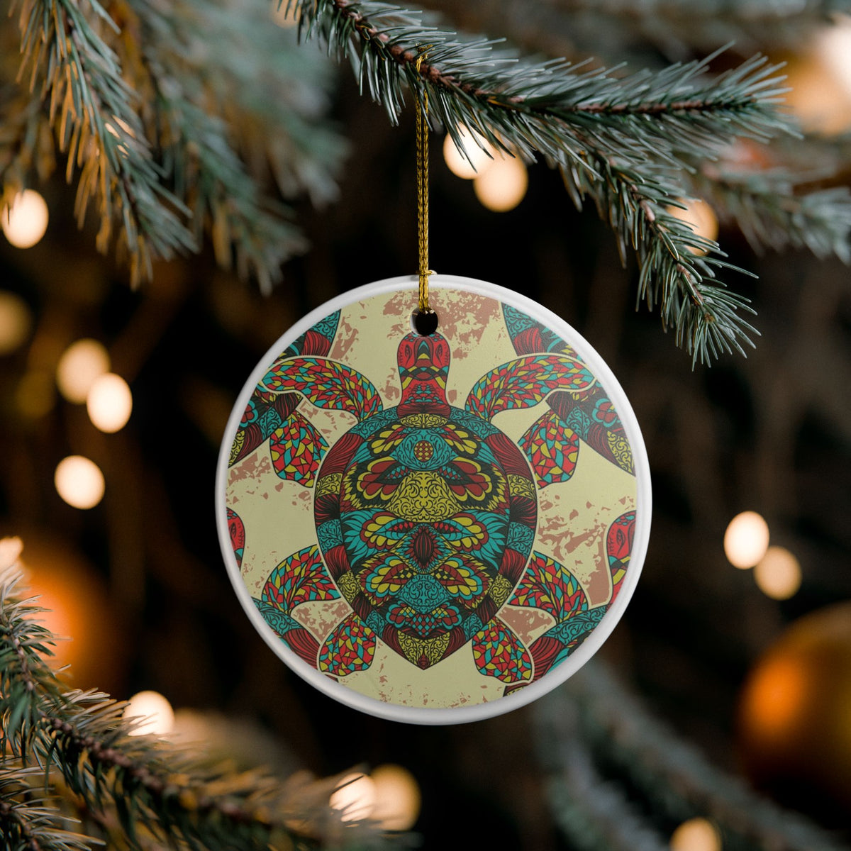 Sea Turtle Mandala Ceramic Ornament - Coastal Decoration