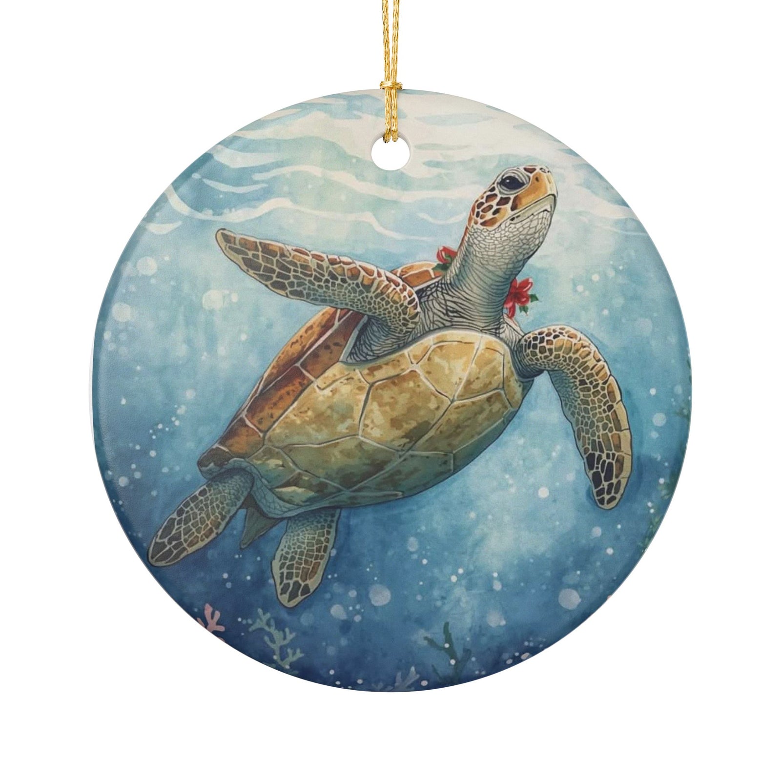 Sea Turtle Ceramic Ornament - Coastal Holiday Decoration