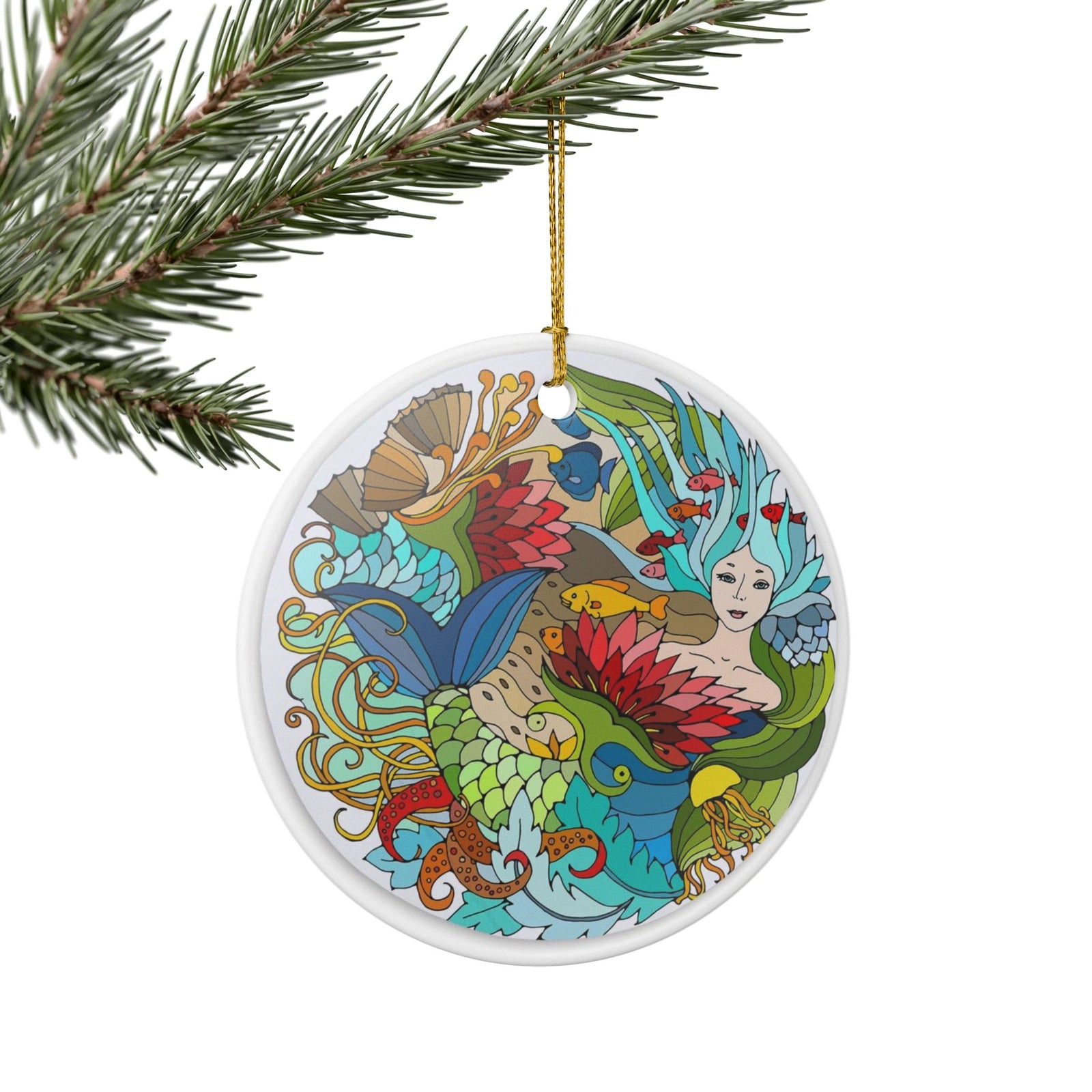 Sea of Dreams Ceramic Ornament - Coastal Holiday Decoration