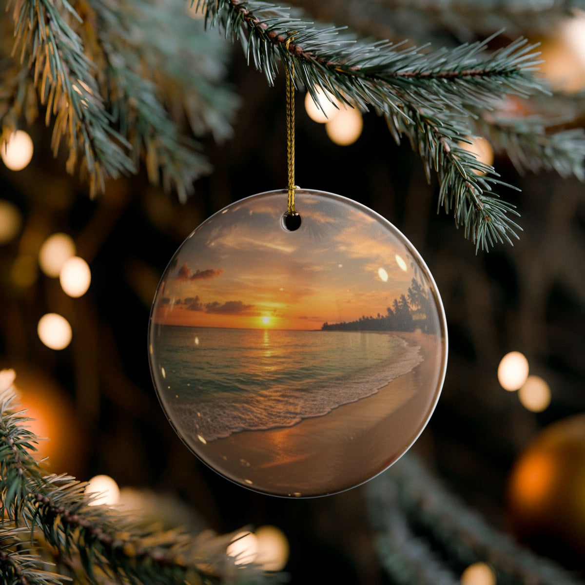 Beach Globe Ceramic Ornament - Coastal Holiday Decoration