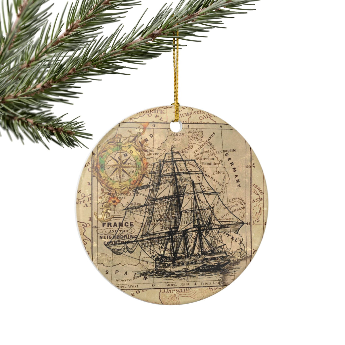 Nautical Cartography of France Ceramic Ornament - Coastal Decoration