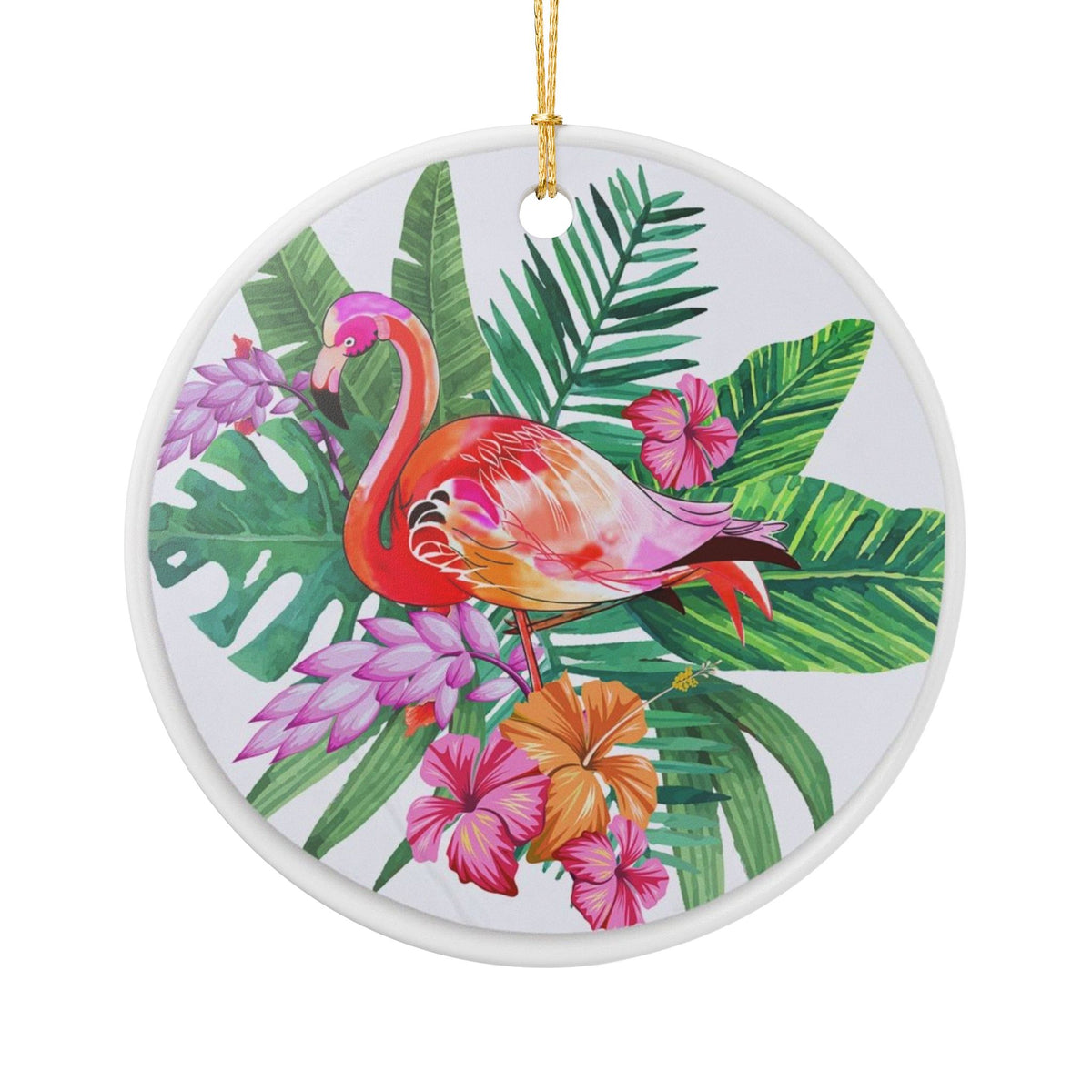 Tropical Flamingo Fantasy Ceramic Ornament - Coastal Holiday Decoration