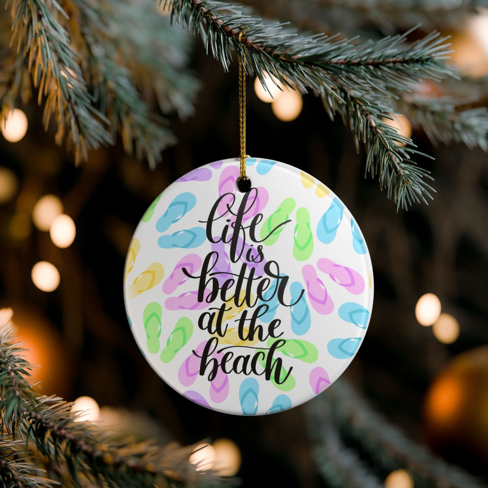 Beach Life Ceramic Ornament - Coastal Holiday Decoration