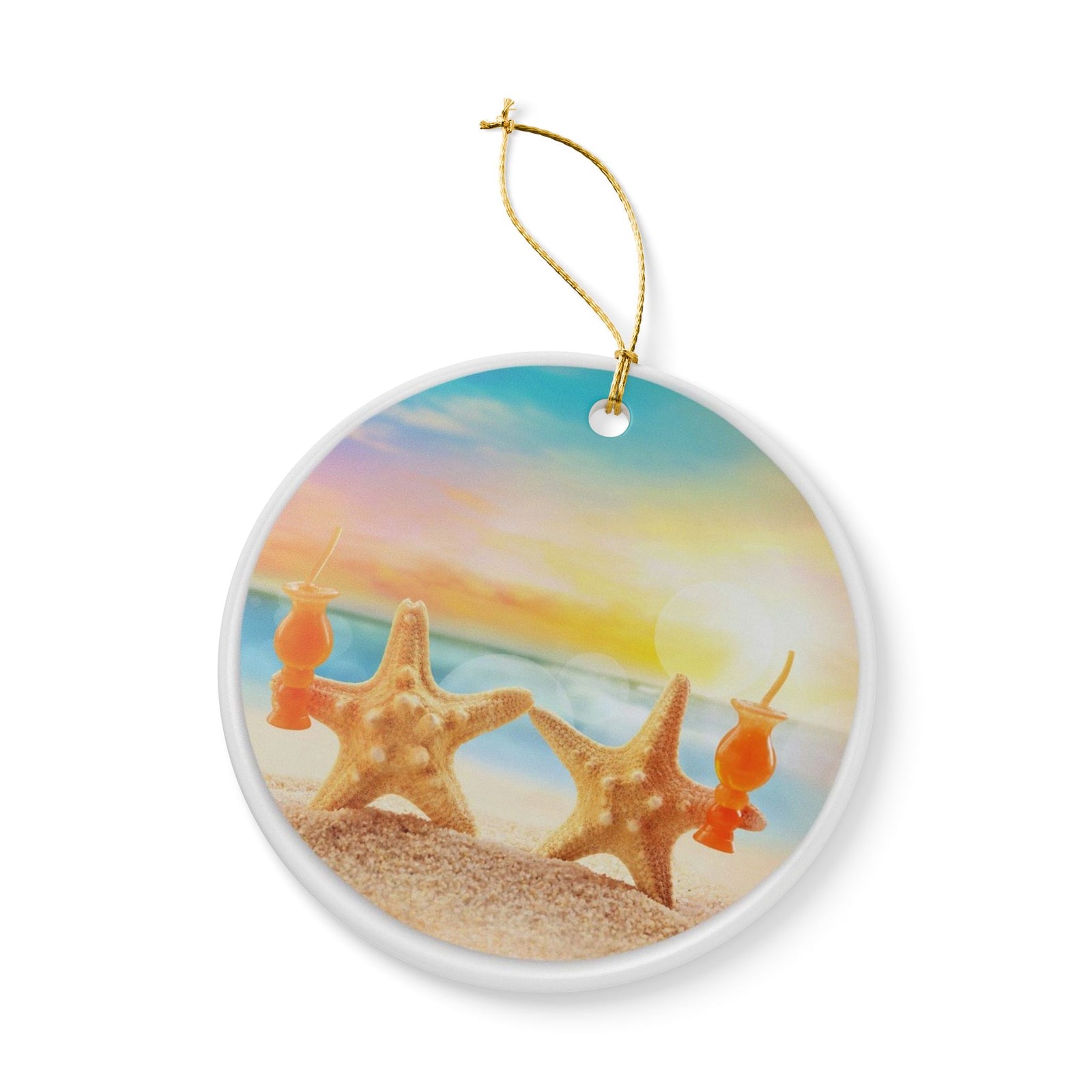 Starfish Sunset Serenade Ceramic Ornament - Coastal Holiday Decoration