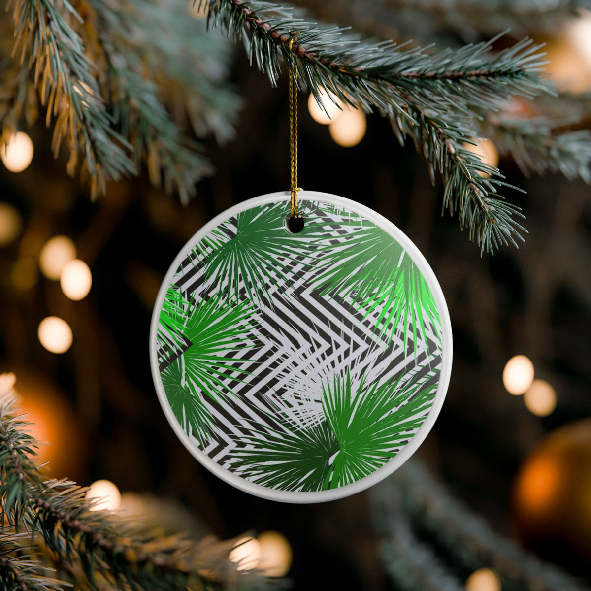 Geometric Palm Ceramic Ornament - Coastal Decoration