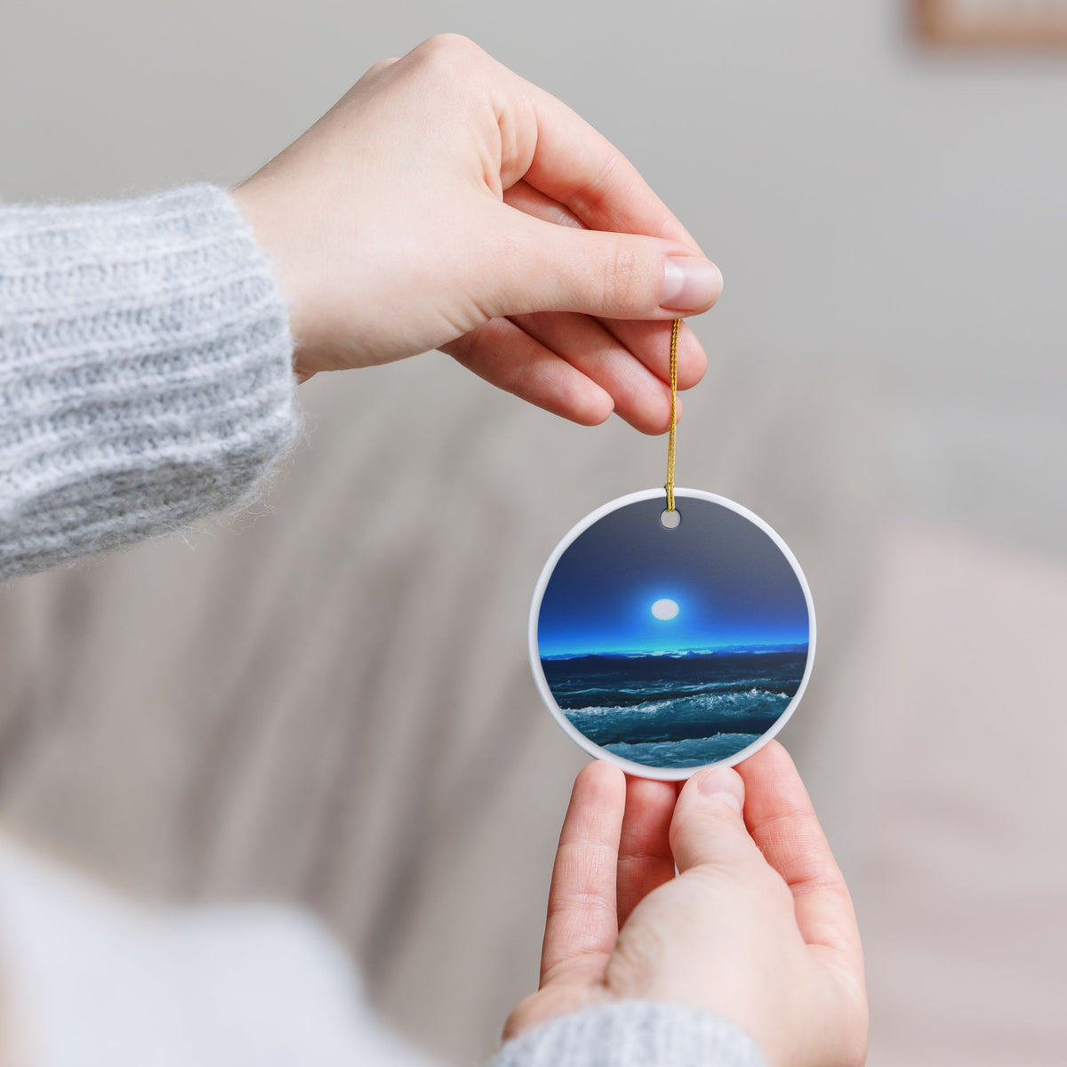 Moonlit Waves Ceramic Ornament - Coastal Holiday Decoration