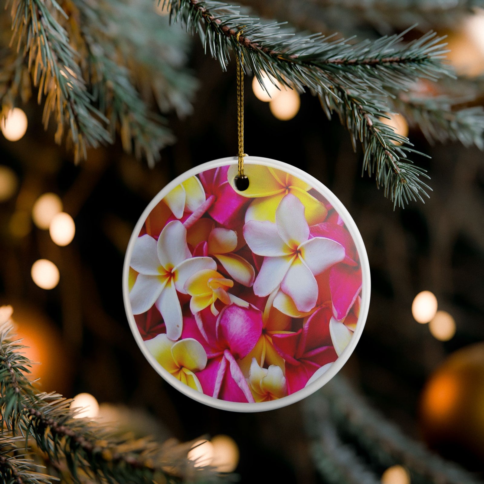 Floral Harmony in Pink and Yellow Ceramic Ornament - Coastal Decoration