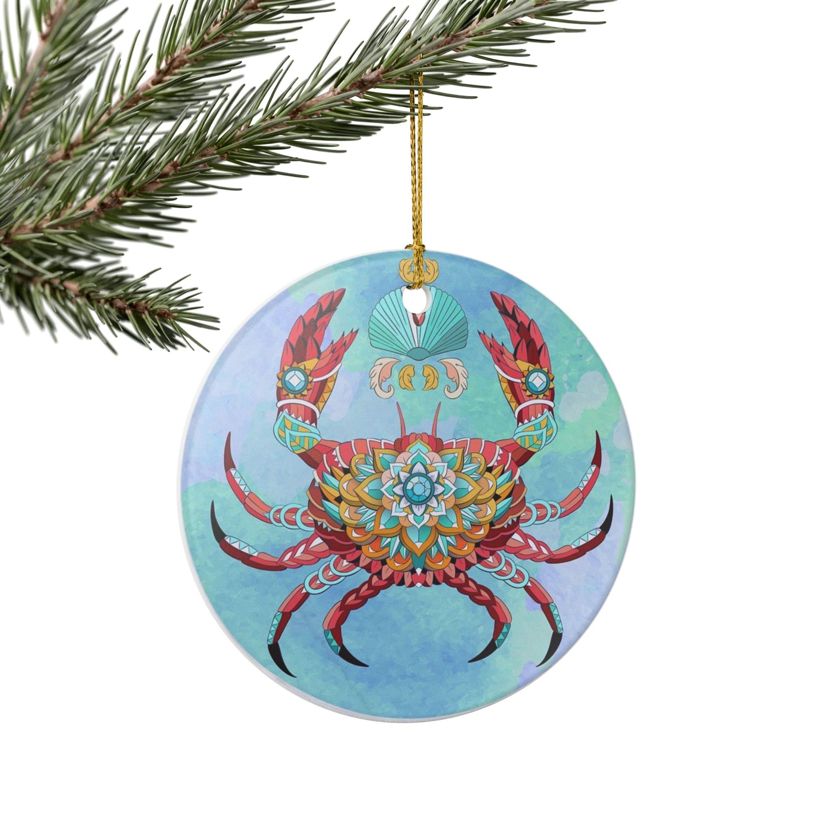 Crab Queen Ceramic Ornament - Coastal Holiday Decoration