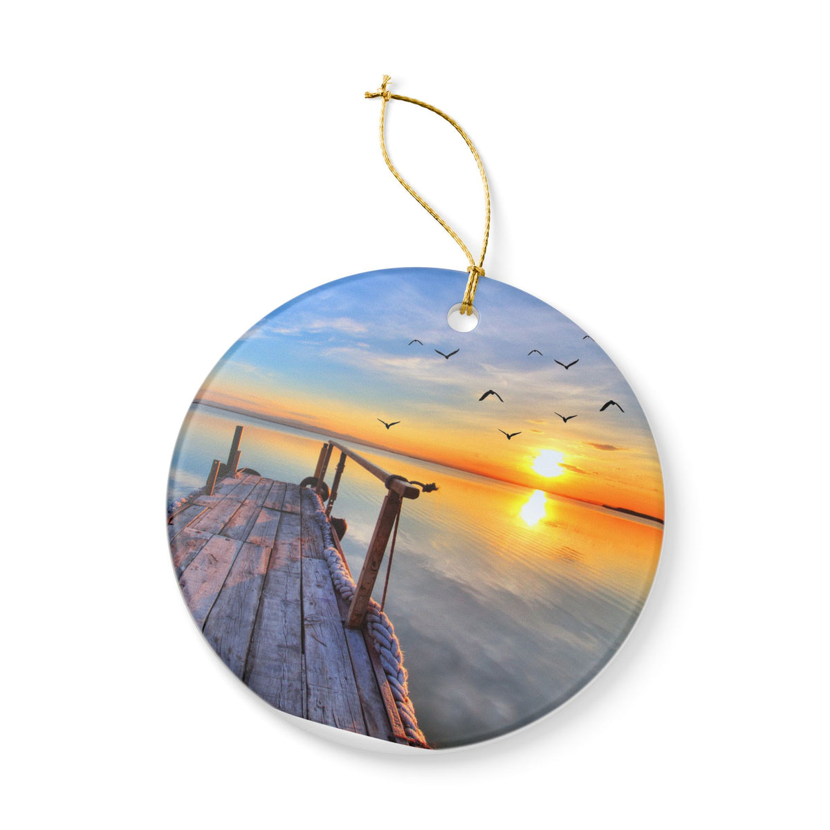 Sunrise Jetty Ceramic Ornament - Coastal Holiday Decoration