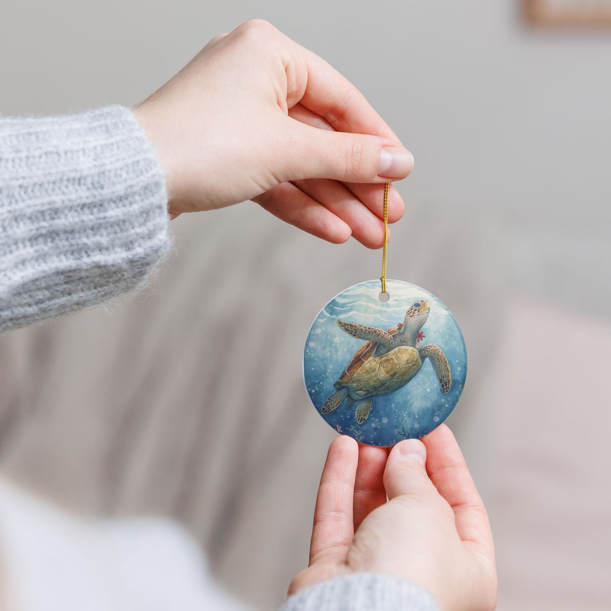 Sea Turtle Ceramic Ornament - Coastal Holiday Decoration