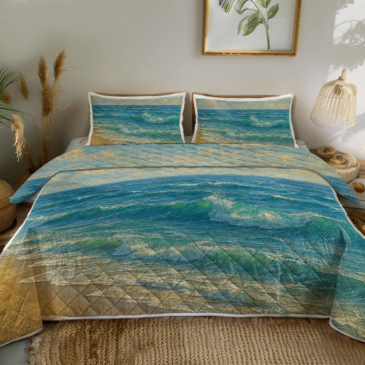 Ocean Painting Quilted Coverlet - Lightweight, Breathable &amp; Super Soft