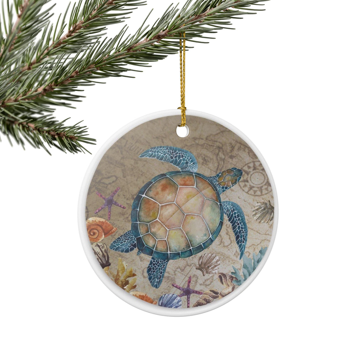 Sea Turtle's Journey Ceramic Ornament - Coastal Decoration