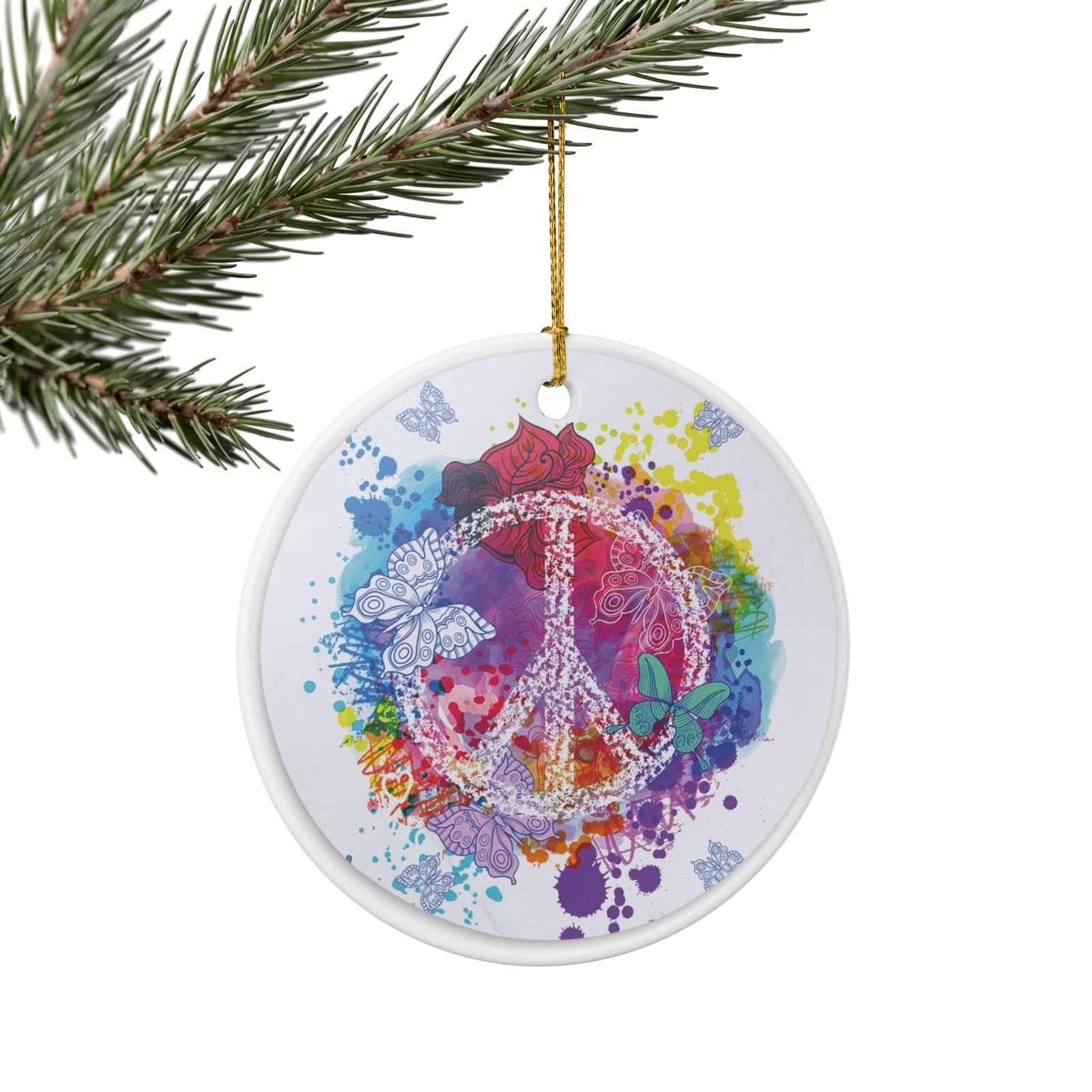 Peace Butterfly Ceramic Ornament - Coastal Holiday Decoration