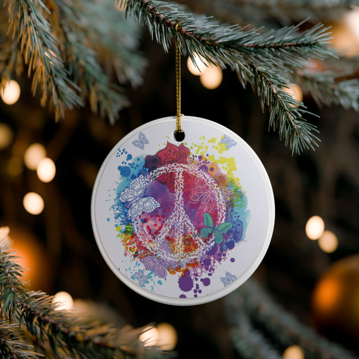 Peace Butterfly Ceramic Ornament - Coastal Holiday Decoration