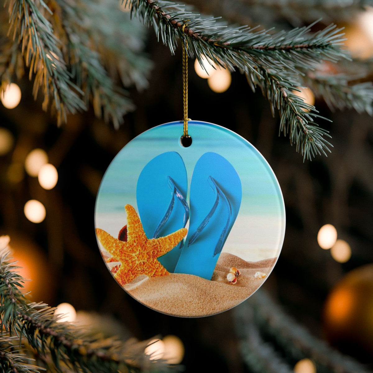 Flip Flop Christmas Ceramic Ornament - Coastal Holiday Decoration