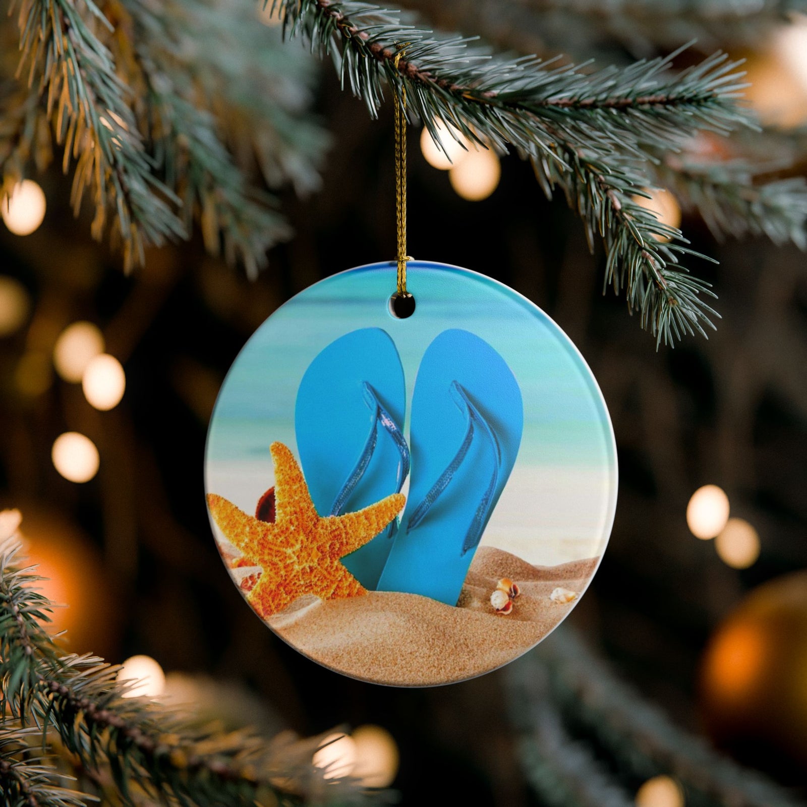 Flip Flop Christmas Ceramic Ornament - Coastal Holiday Decoration
