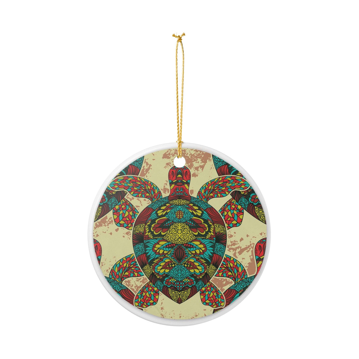 Sea Turtle Mandala Ceramic Ornament - Coastal Decoration