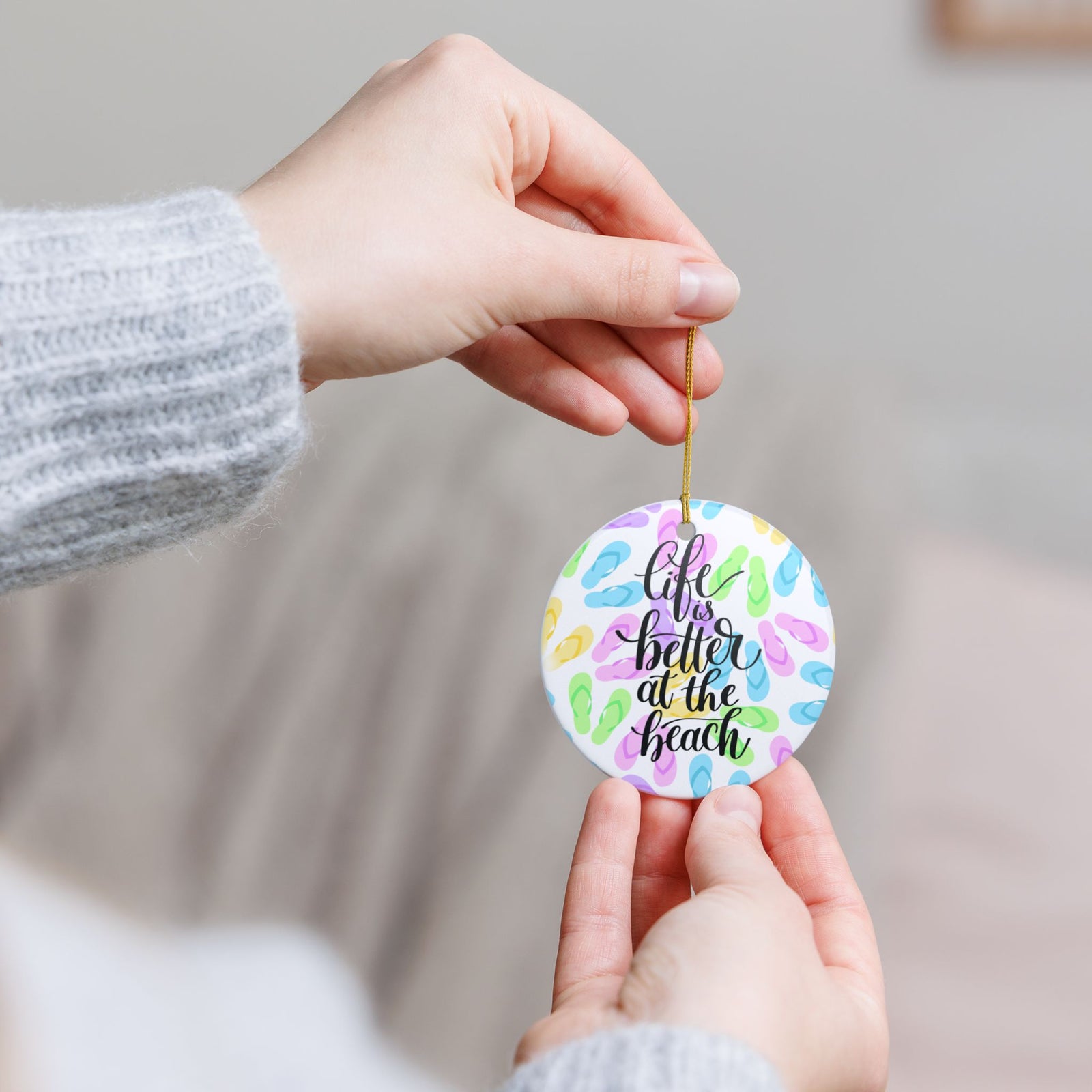 Beach Life Ceramic Ornament - Coastal Holiday Decoration