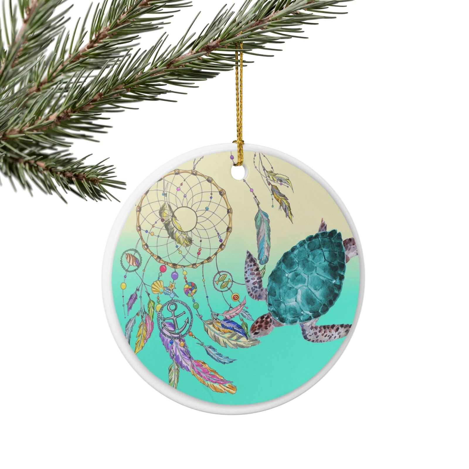 Turtle Dreams Ceramic Ornament - Coastal Decoration