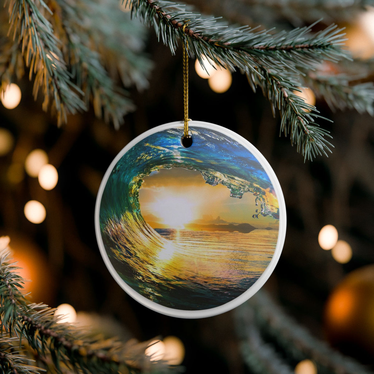 Wave's EmbraceCeramic Ornament - Coastal Holiday Decoration