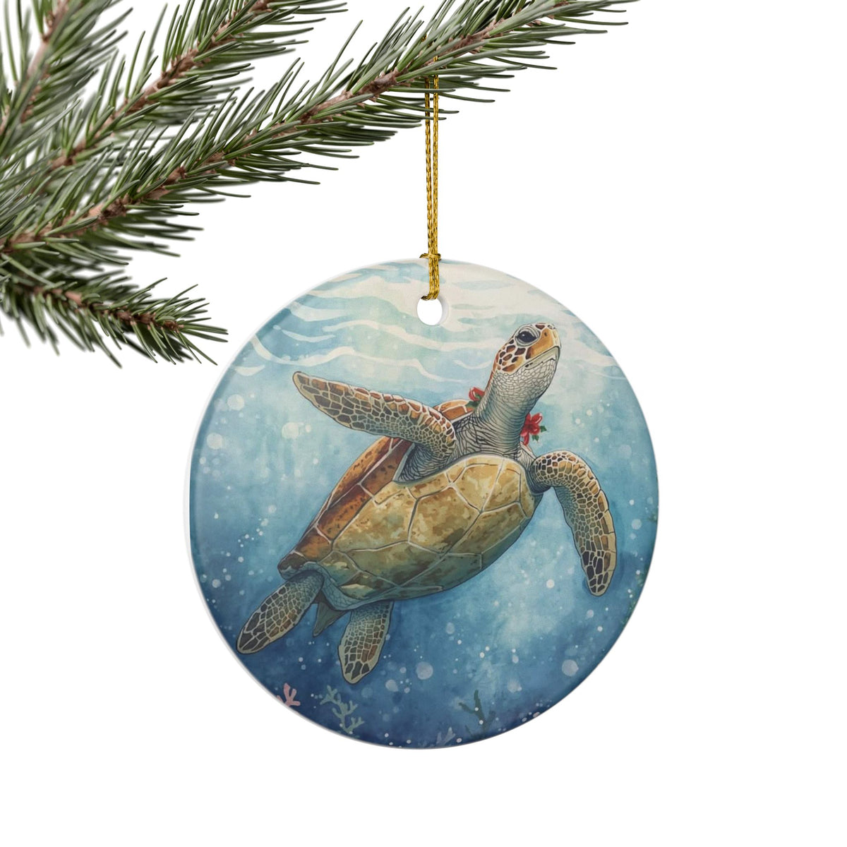 Sea Turtle Ceramic Ornament - Coastal Holiday Decoration
