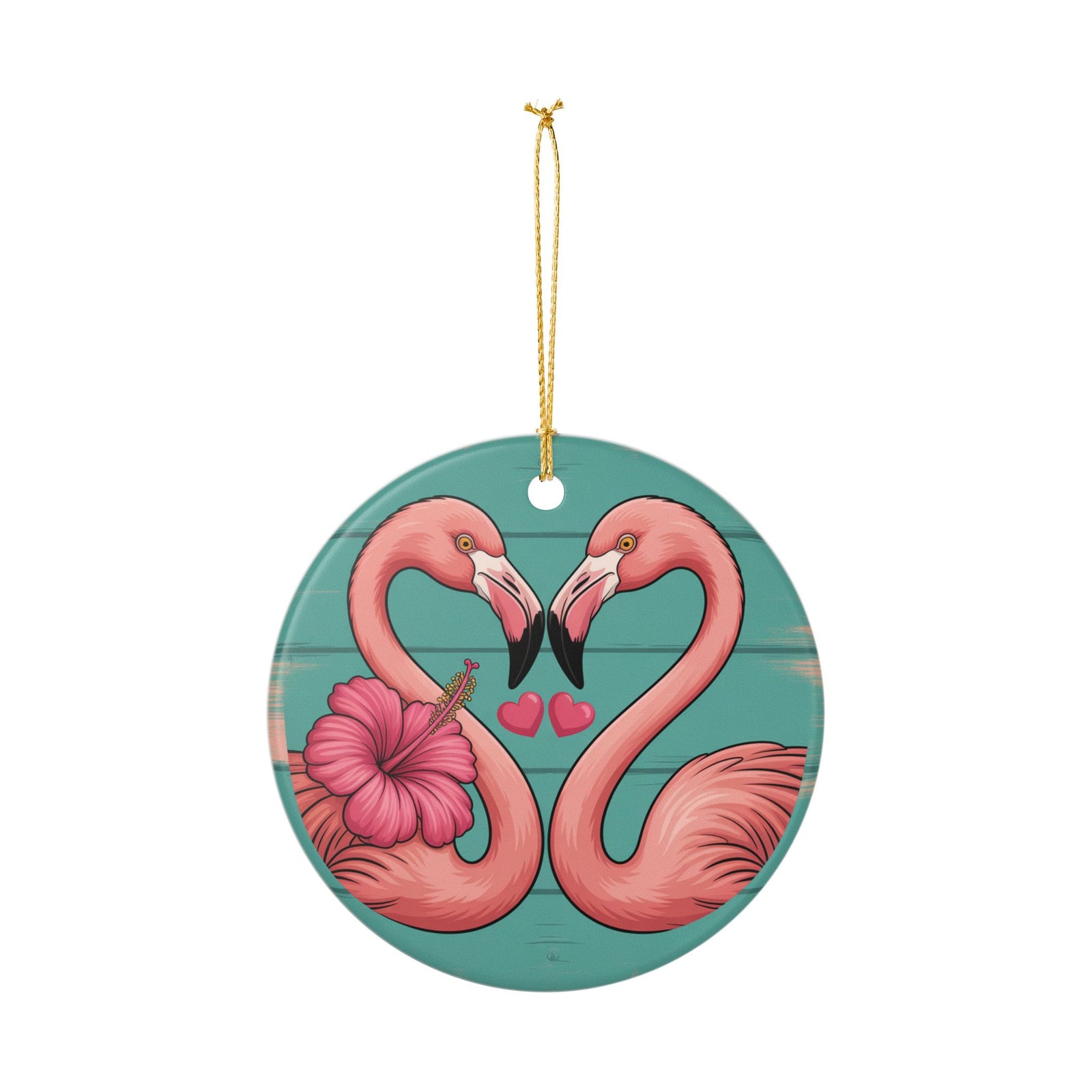 Flamingo Flower Ceramic Ornament - Coastal Holiday Decoration
