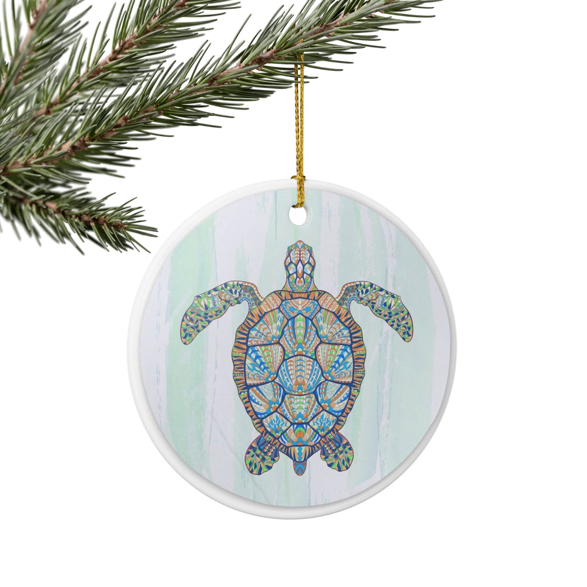 Sea Mosaic Turtle Ceramic Ornament - Coastal Decoration