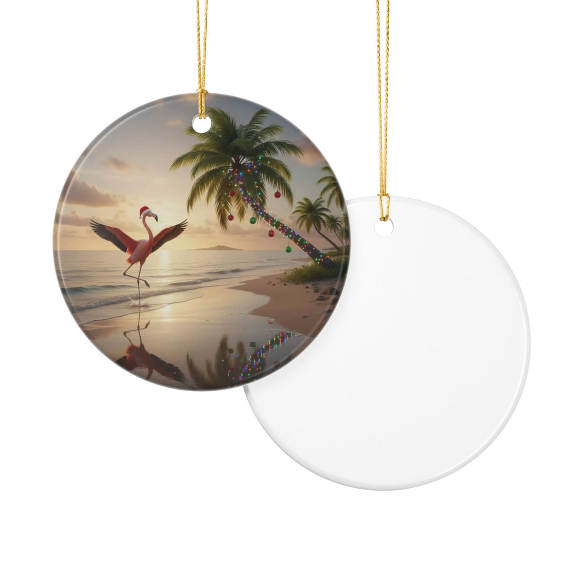Flamingo Holidays Ceramic Ornament - Coastal Holiday Decoration