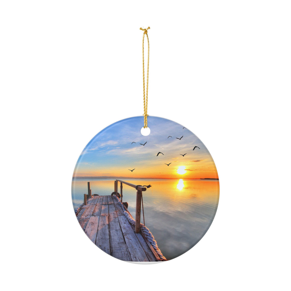 Sunrise Jetty Ceramic Ornament - Coastal Holiday Decoration