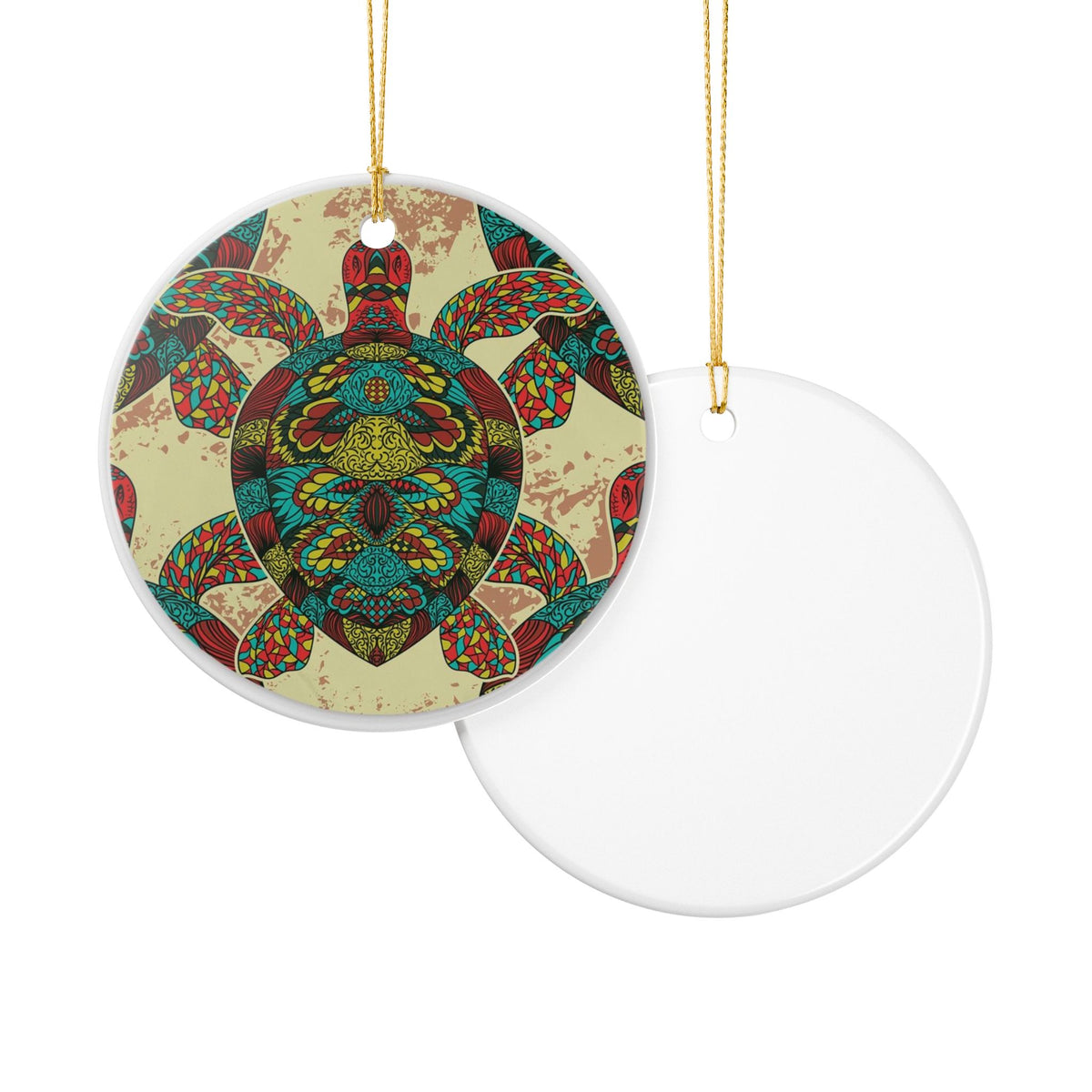 Sea Turtle Mandala Ceramic Ornament - Coastal Decoration