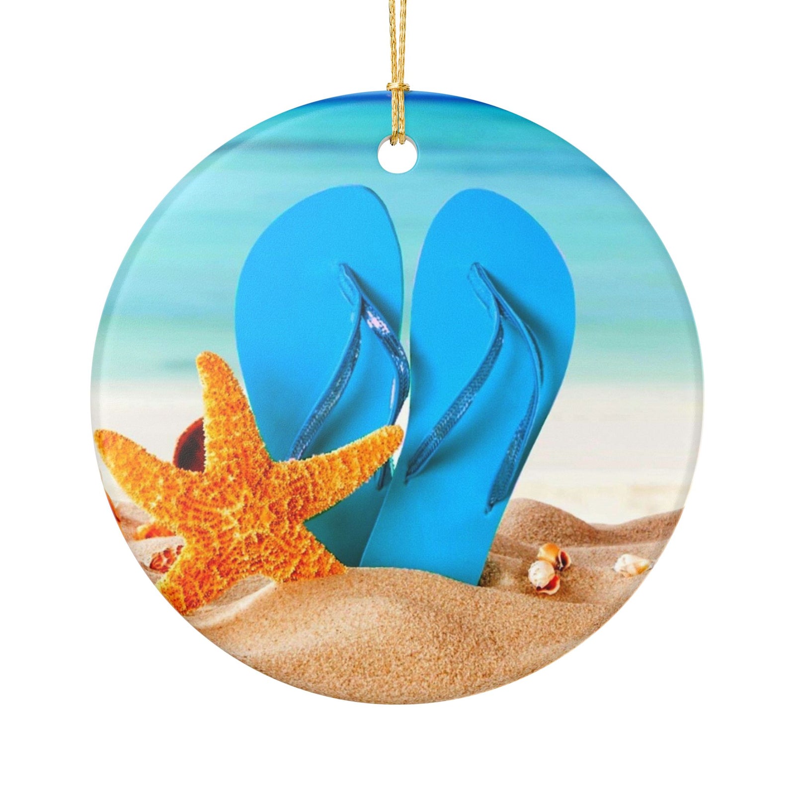 Flip Flop Christmas Ceramic Ornament - Coastal Holiday Decoration