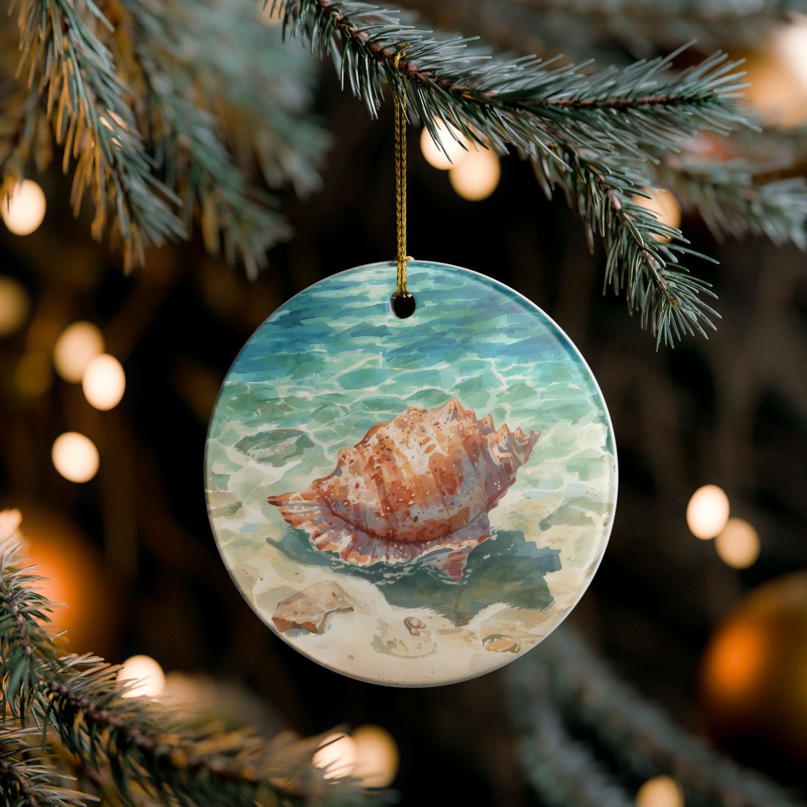 Shelly Ceramic Ornament - Coastal Holiday Decoration