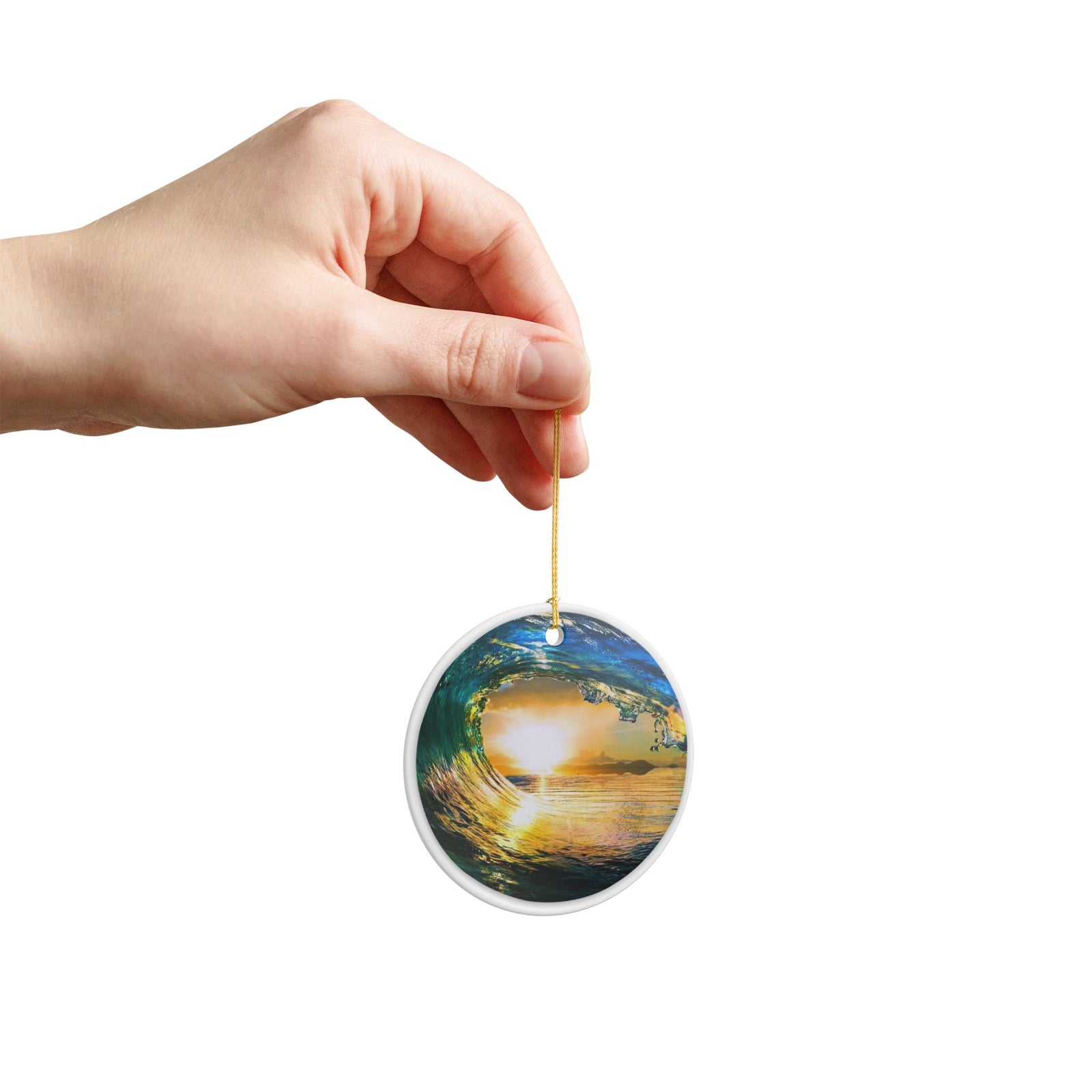 Wave's EmbraceCeramic Ornament - Coastal Holiday Decoration