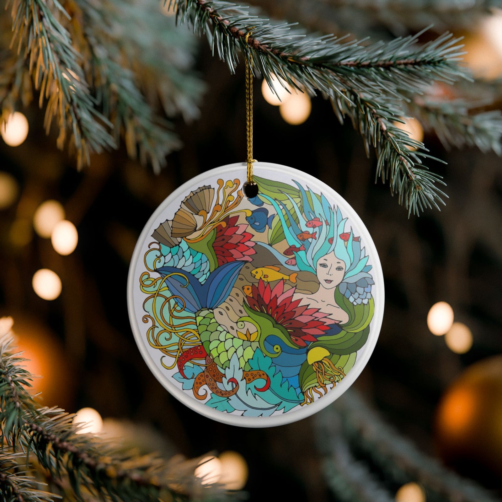 Sea of Dreams Ceramic Ornament - Coastal Holiday Decoration