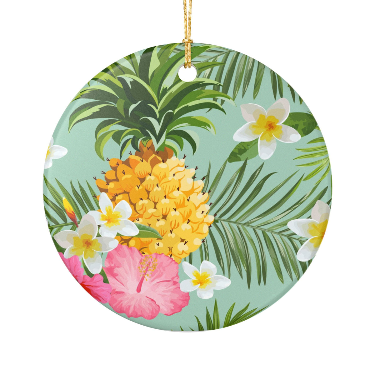 Tropical Pineapple Ceramic Ornament - Coastal Holiday Decoration