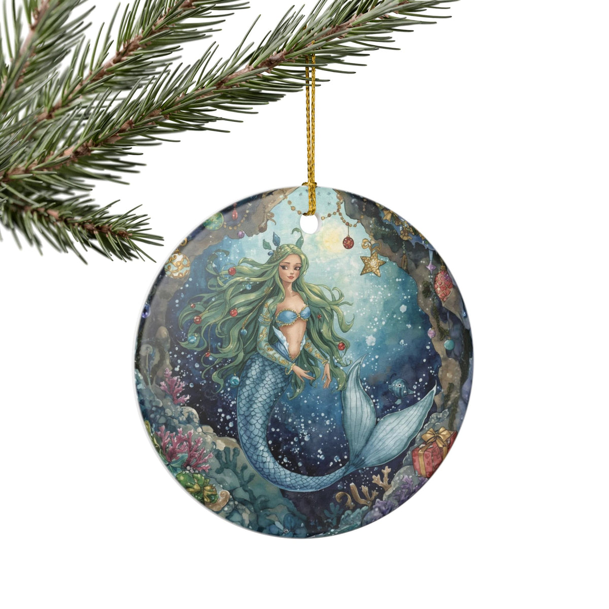 Mermaid Dreaming Ceramic Ornament - Coastal Holiday Decoration