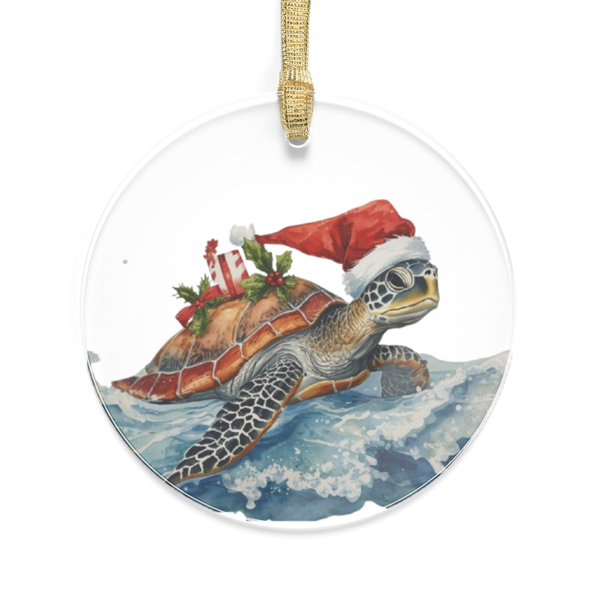 Sea Turtle Christmas Ornament — Santa Hat Acrylic Holiday Decoration