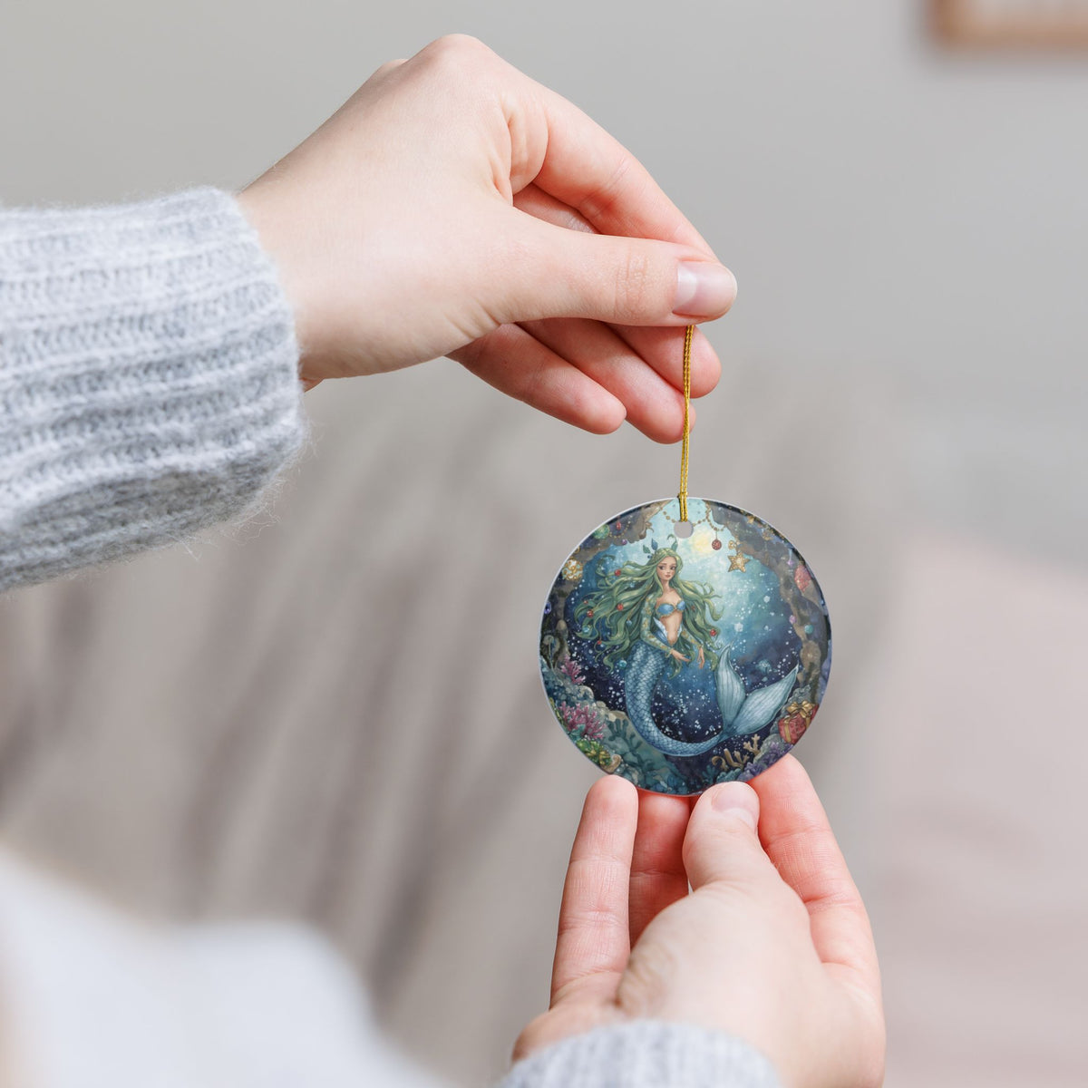 Mermaid Dreaming Ceramic Ornament - Coastal Holiday Decoration