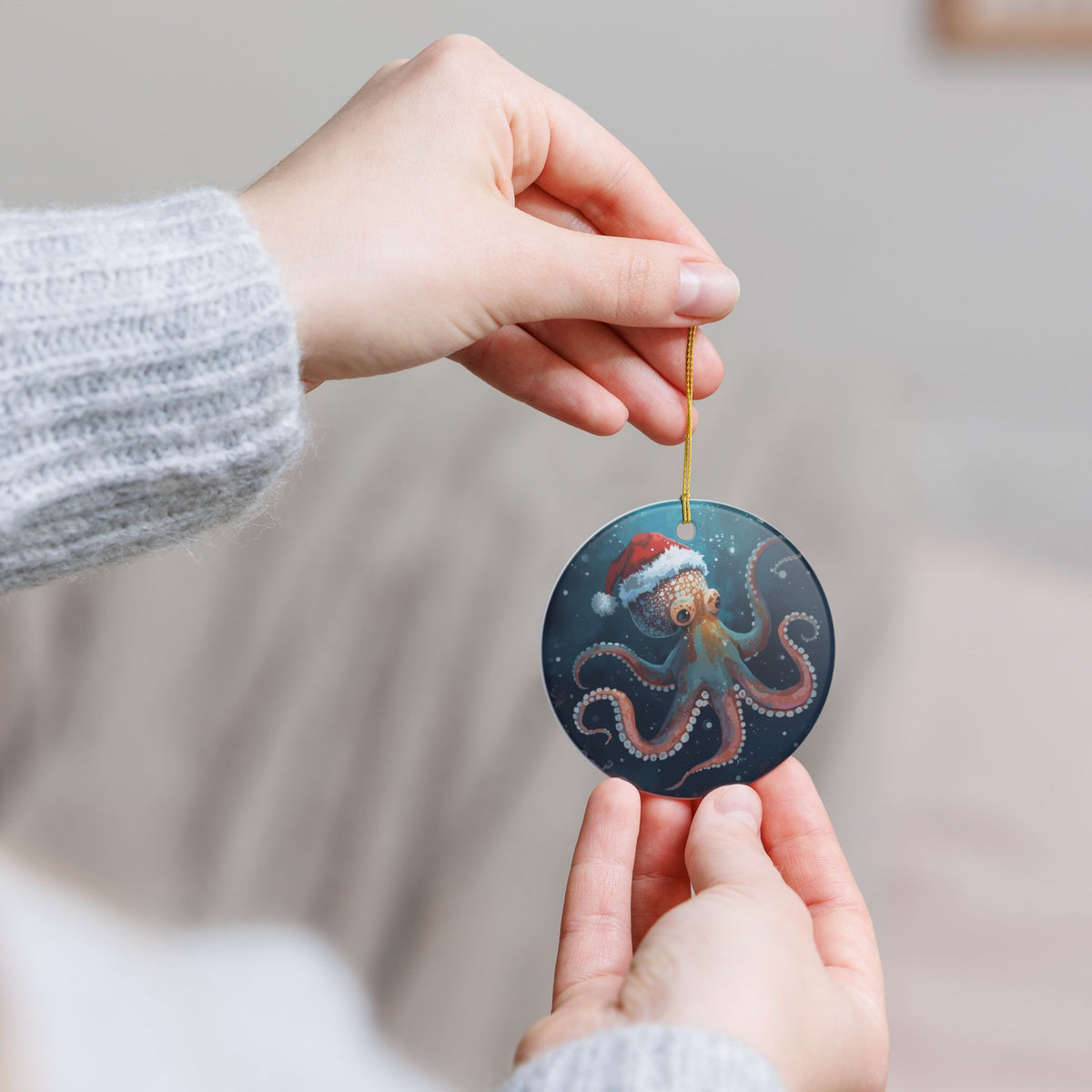 Santa-pus Ceramic Ornament - Coastal Holiday Decoration