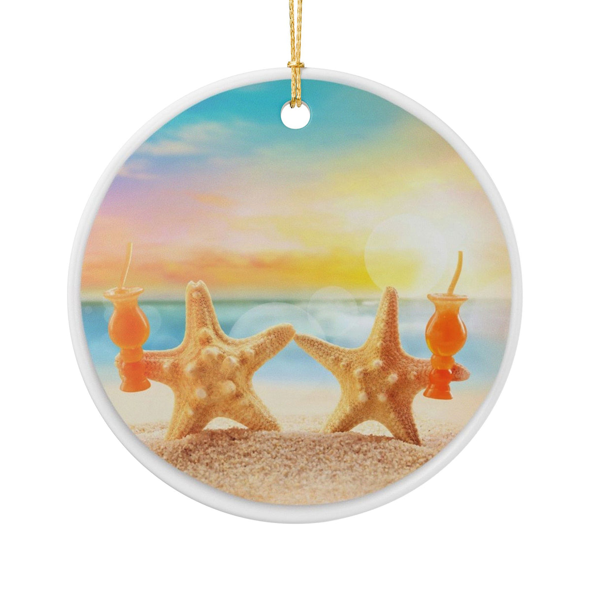 Starfish Sunset Serenade Ceramic Ornament - Coastal Holiday Decoration