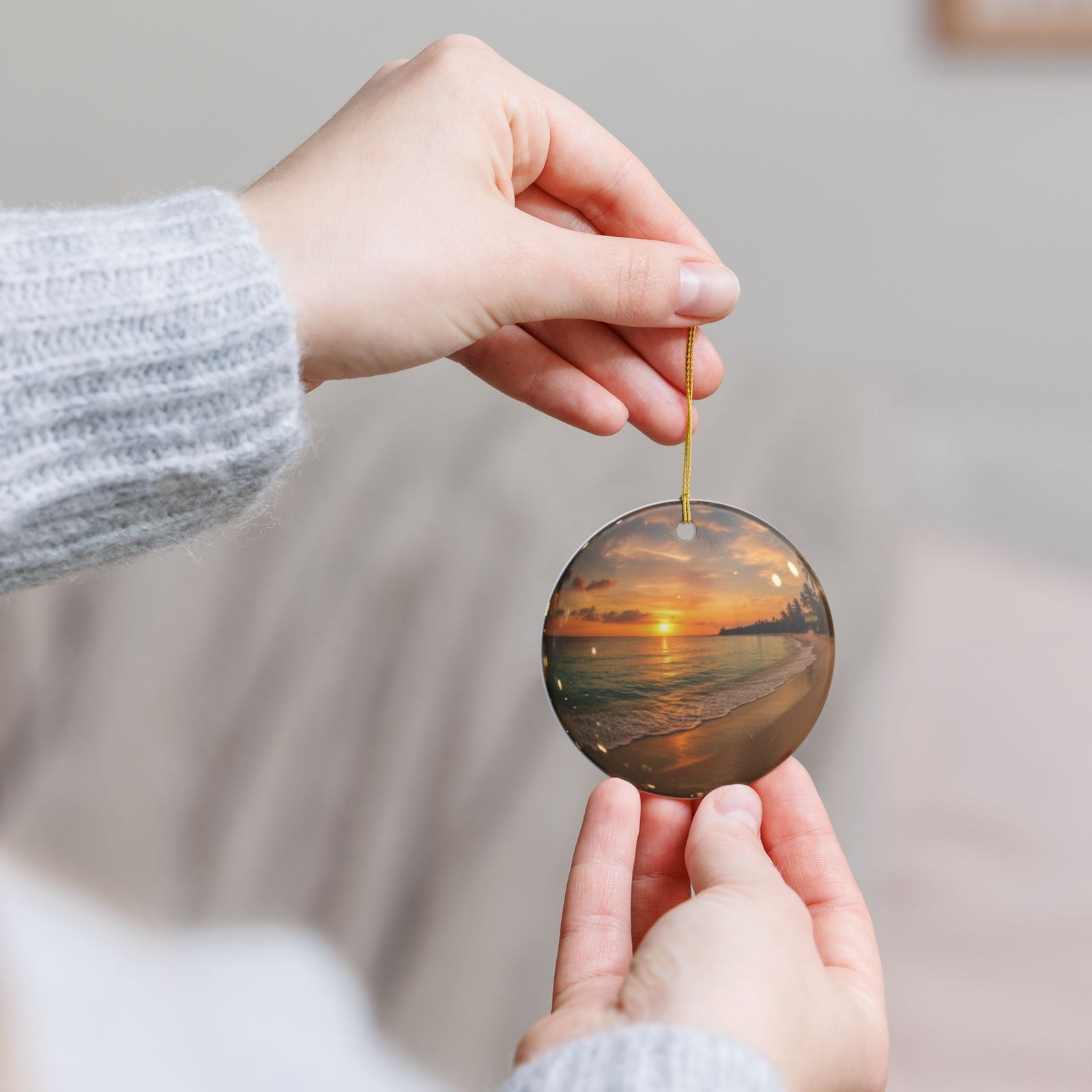 Beach Globe Ceramic Ornament - Coastal Holiday Decoration