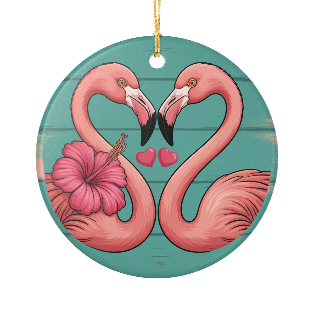 Flamingo Flower Ceramic Ornament - Coastal Holiday Decoration