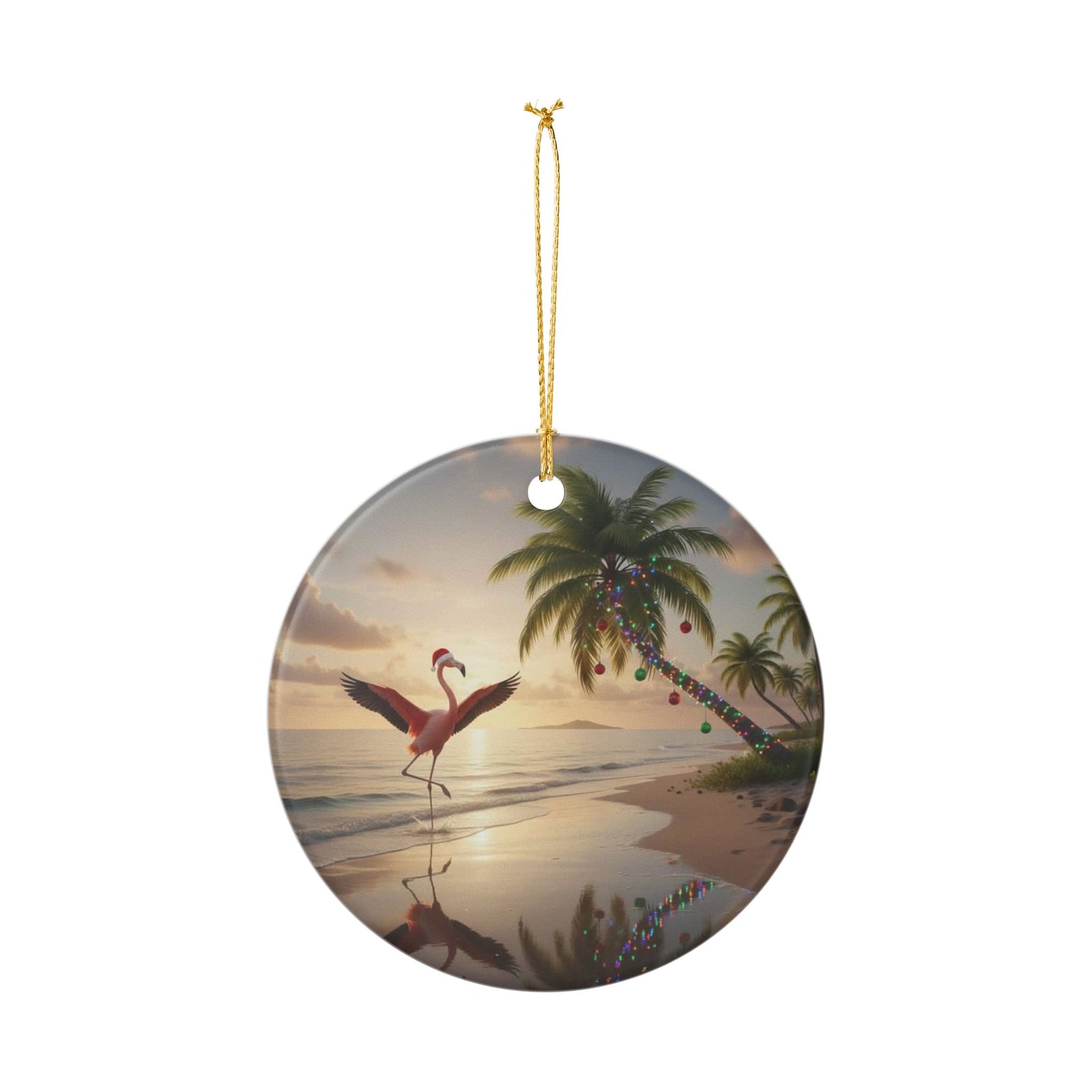 Flamingo Holidays Ceramic Ornament - Coastal Holiday Decoration
