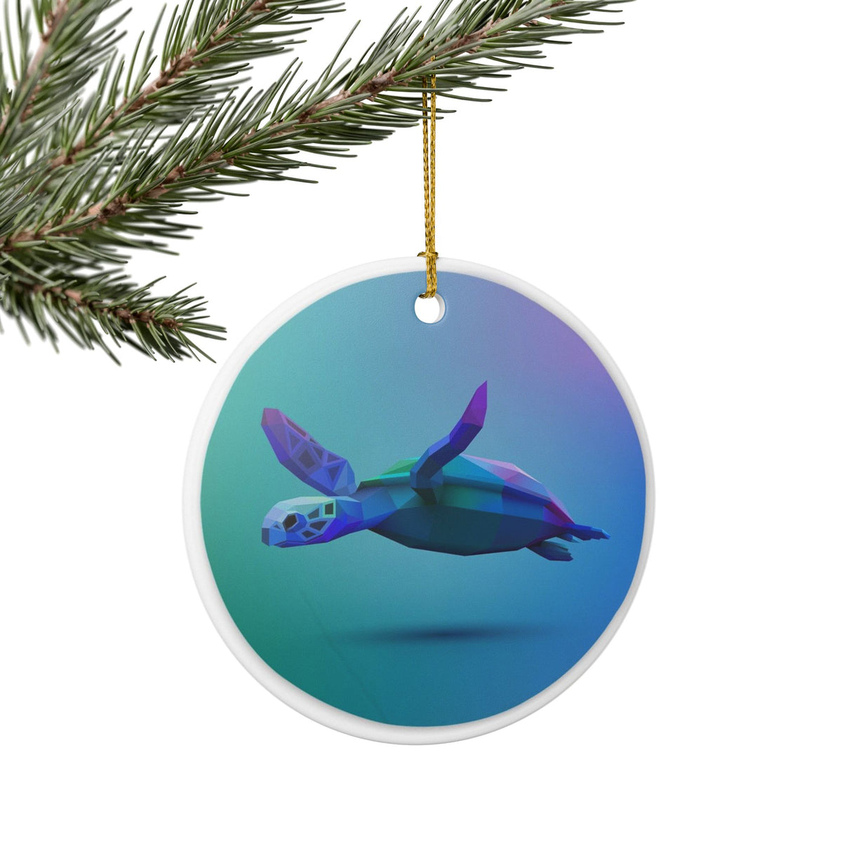 Low Poly Sea Turtle Ceramic Ornament - Coastal Decoration
