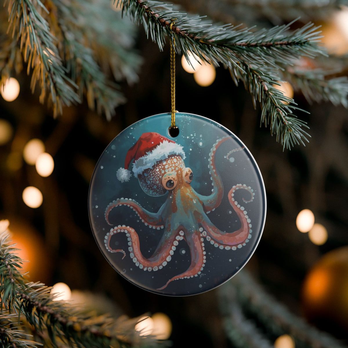 Santa-pus Ceramic Ornament - Coastal Holiday Decoration