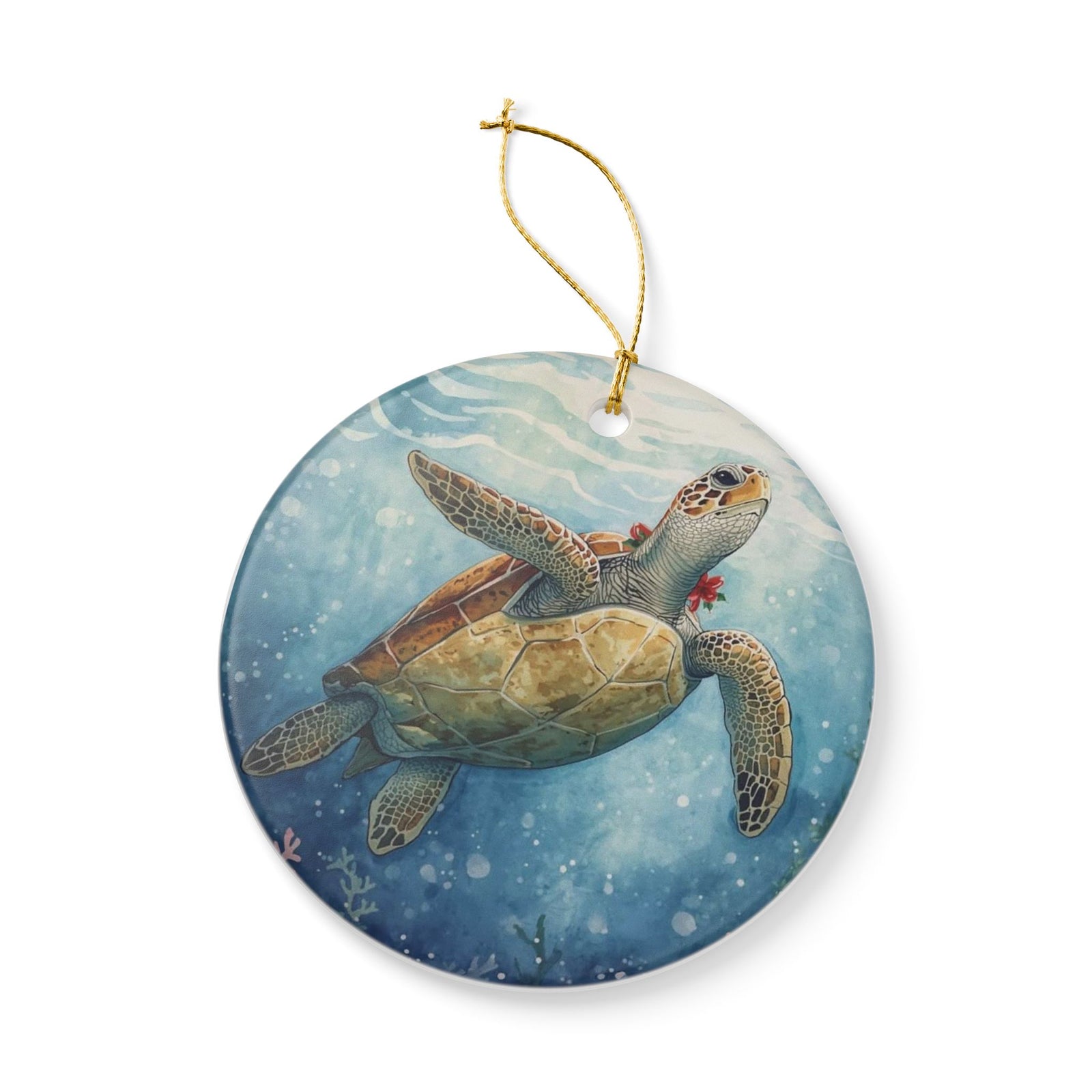 Sea Turtle Ceramic Ornament - Coastal Holiday Decoration