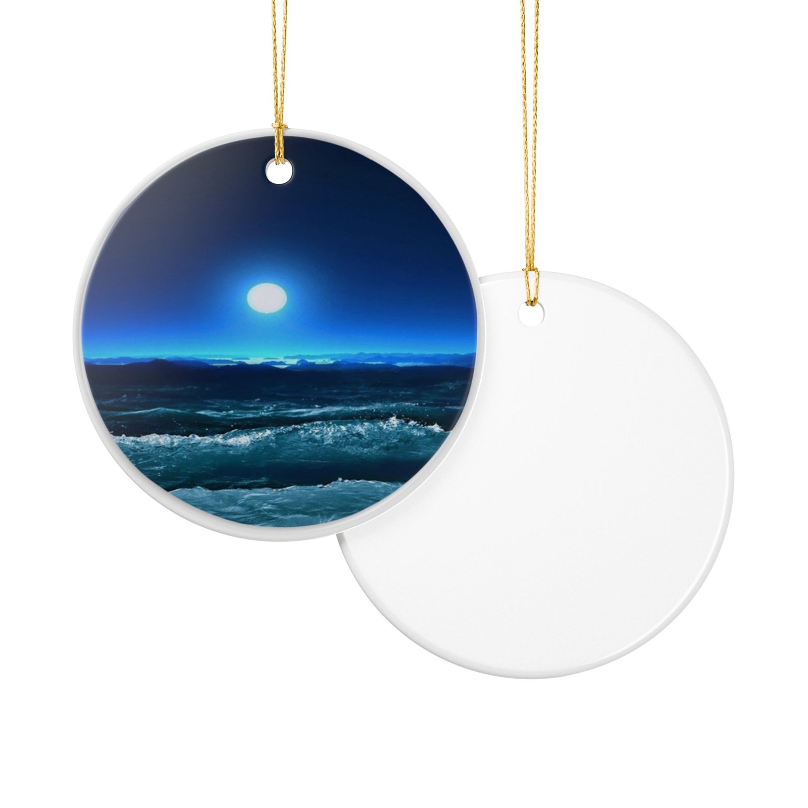 Moonlit Waves Ceramic Ornament - Coastal Holiday Decoration