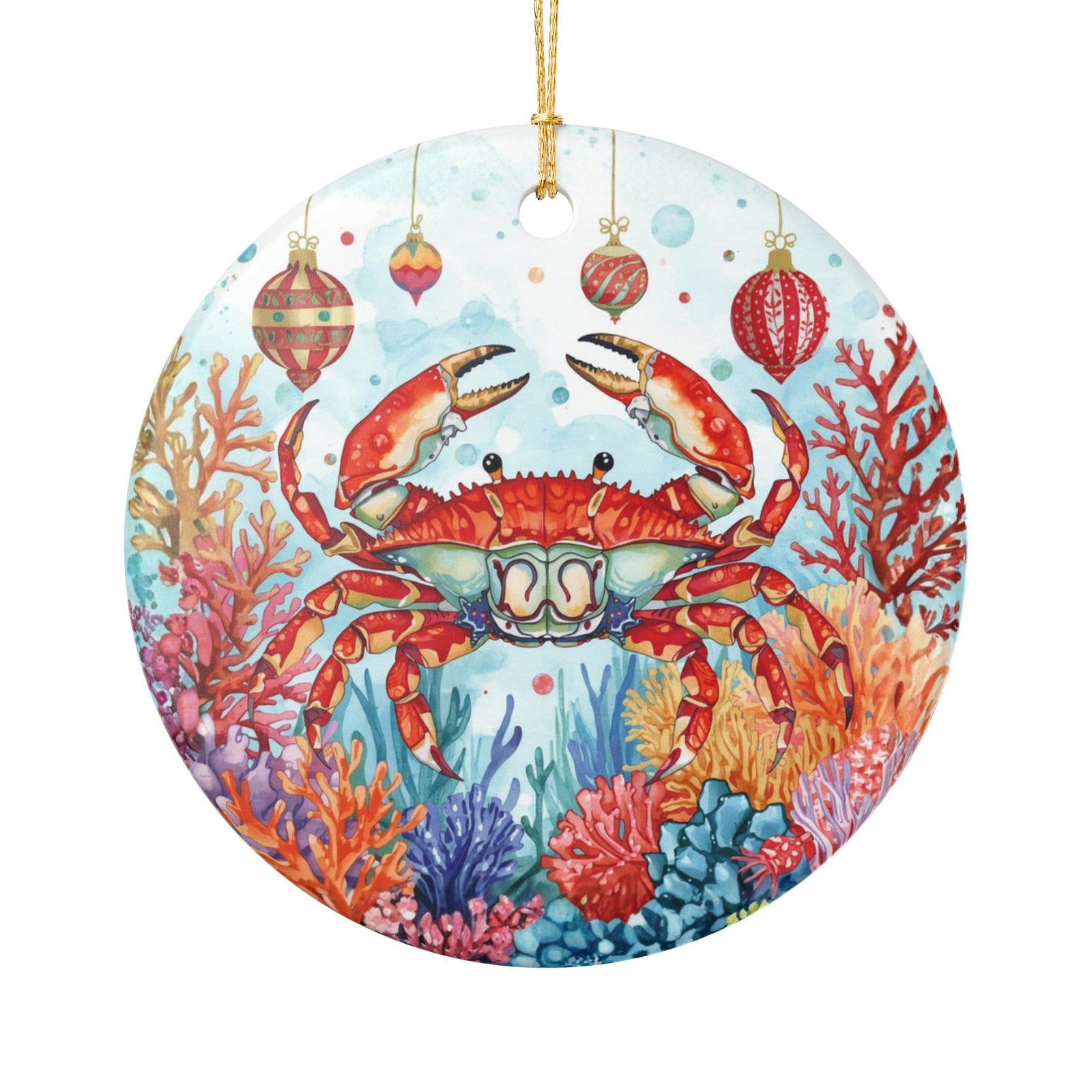 Red Crab Ceramic Ornament - Coastal Holiday Decoration