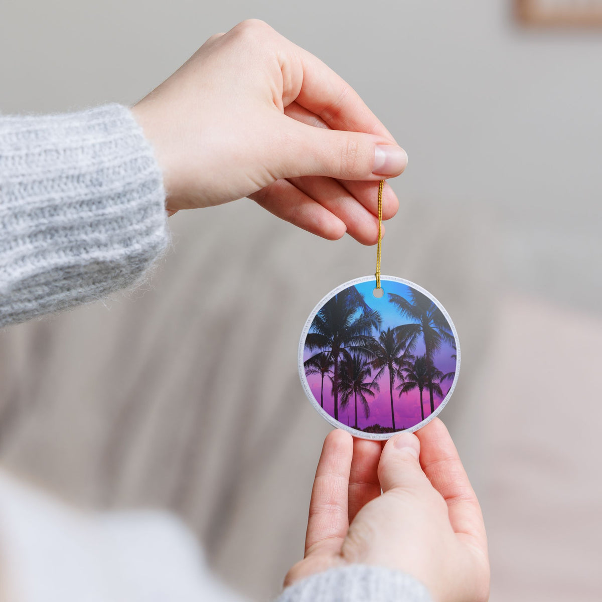 Twilight Palms Ceramic Ornament - Coastal Decoration