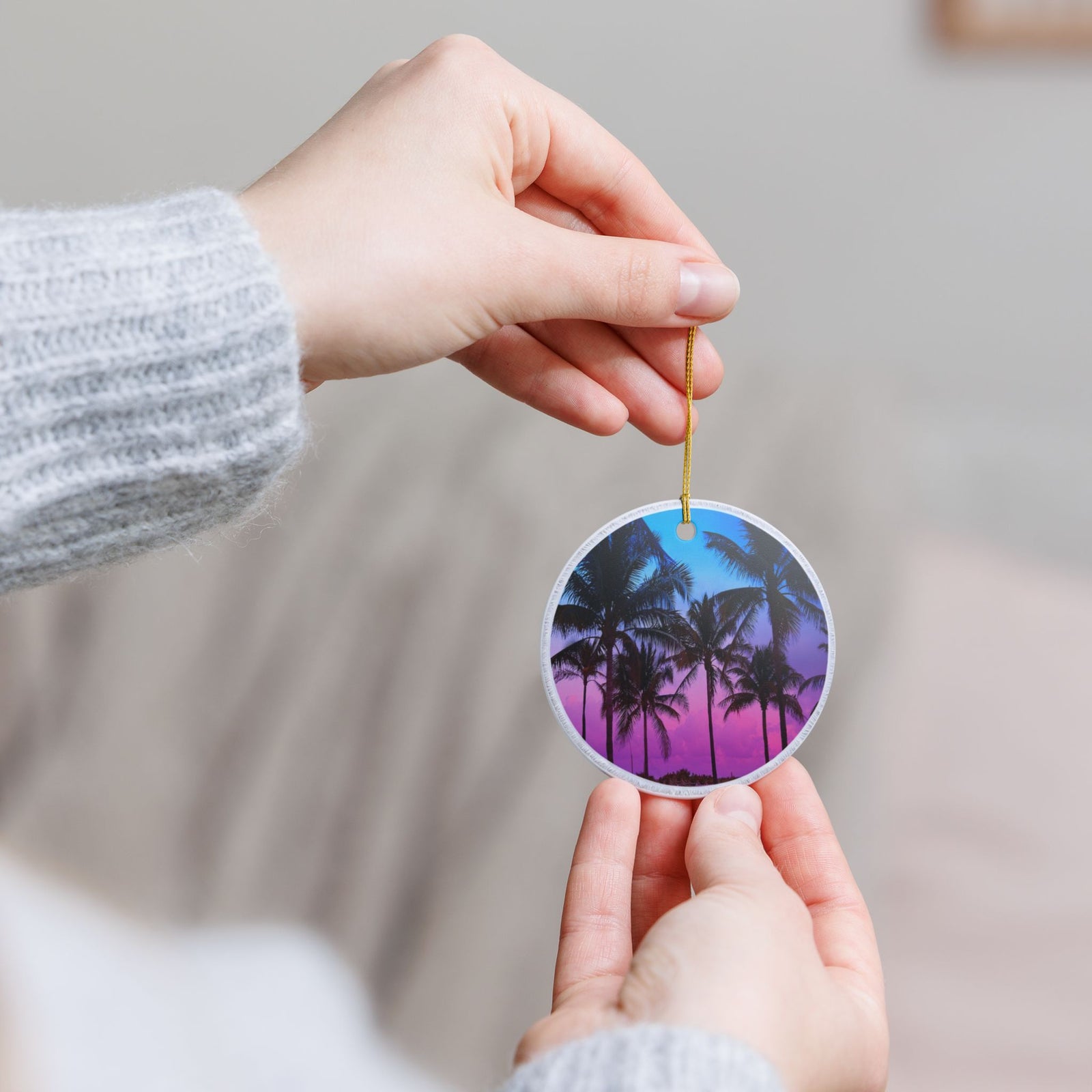 Twilight Palms Ceramic Ornament - Coastal Decoration